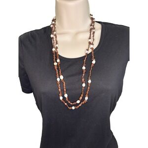 Women's Brown Beaded Long Layered Necklace BOHO Y2K 90's Streetwear Festival